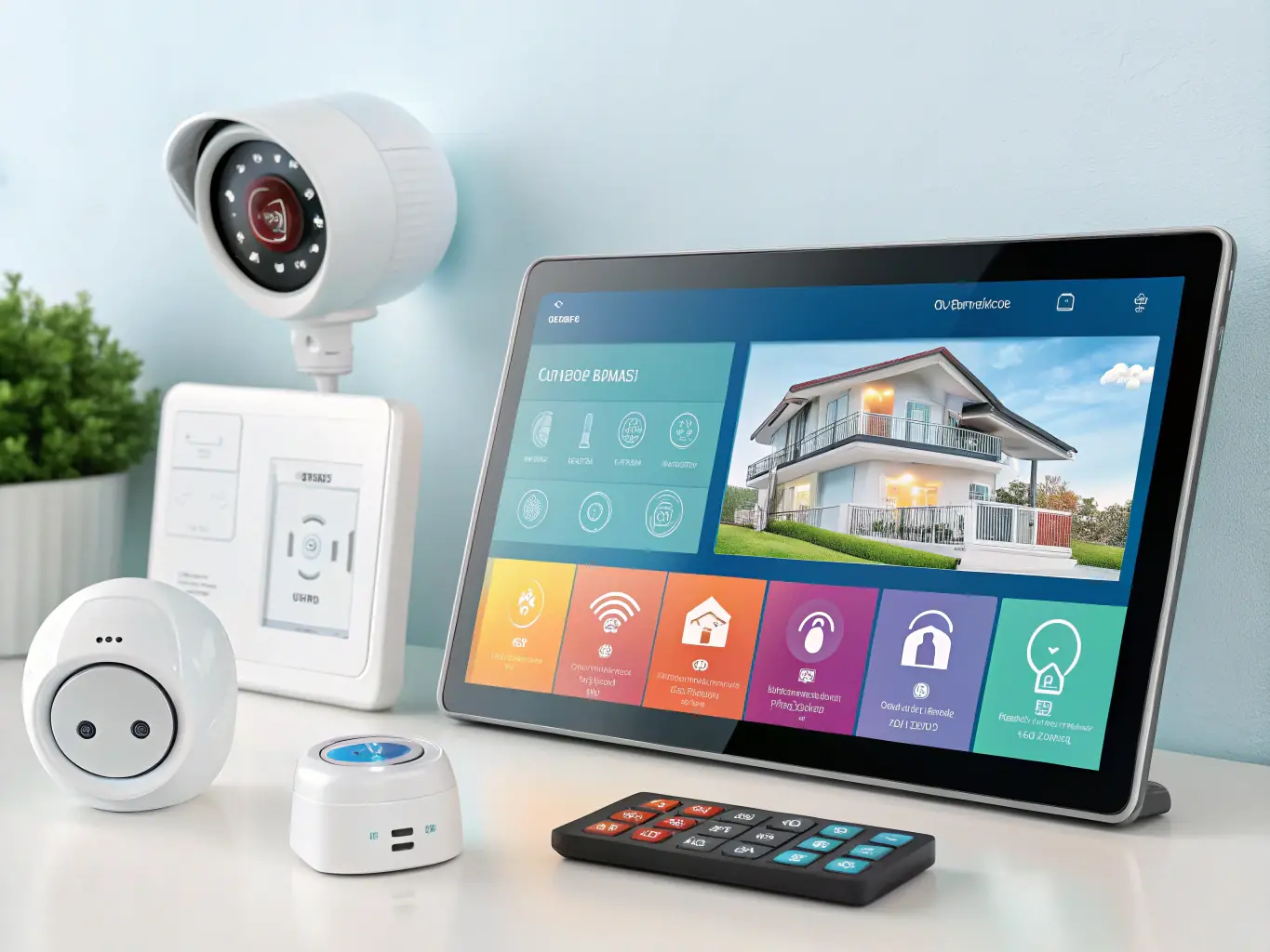 A sleek, modern interface of the Action smart home app displayed on a tablet, showcasing the lighting control panel with adjustable brightness settings and color temperature options.
